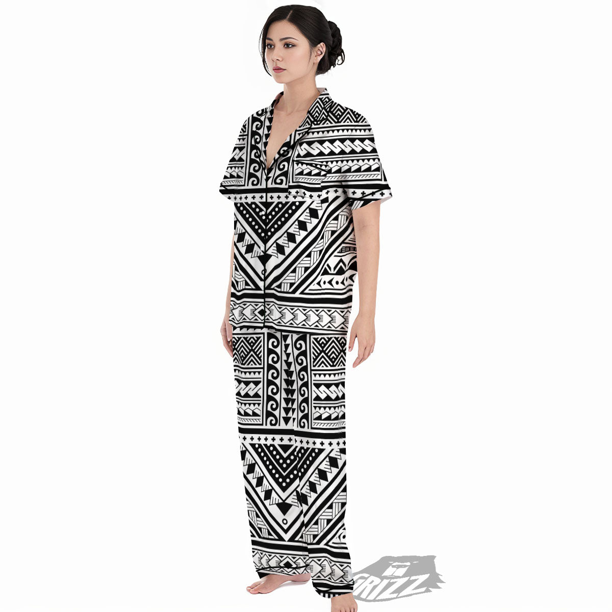 Tribal Maori Polynesian Tattoo Print Women's Pajamas Set-grizzshop