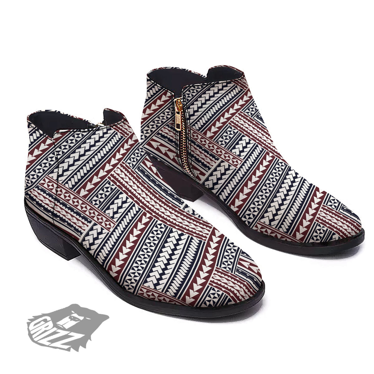Tribal Maori Print Ankle Boots-grizzshop