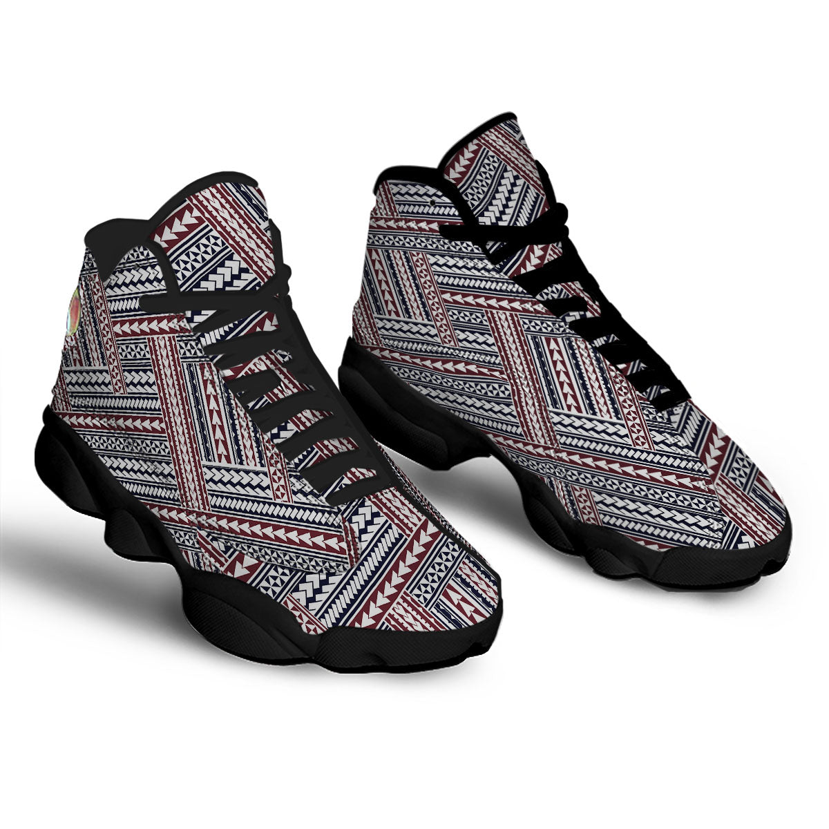 Tribal Maori Print Black Basketball Shoes-grizzshop
