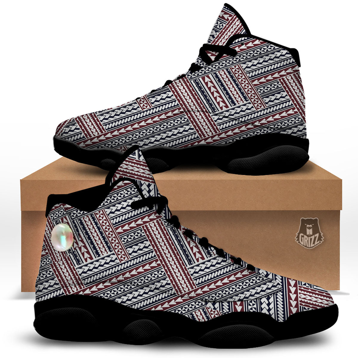Tribal Maori Print Black Basketball Shoes-grizzshop