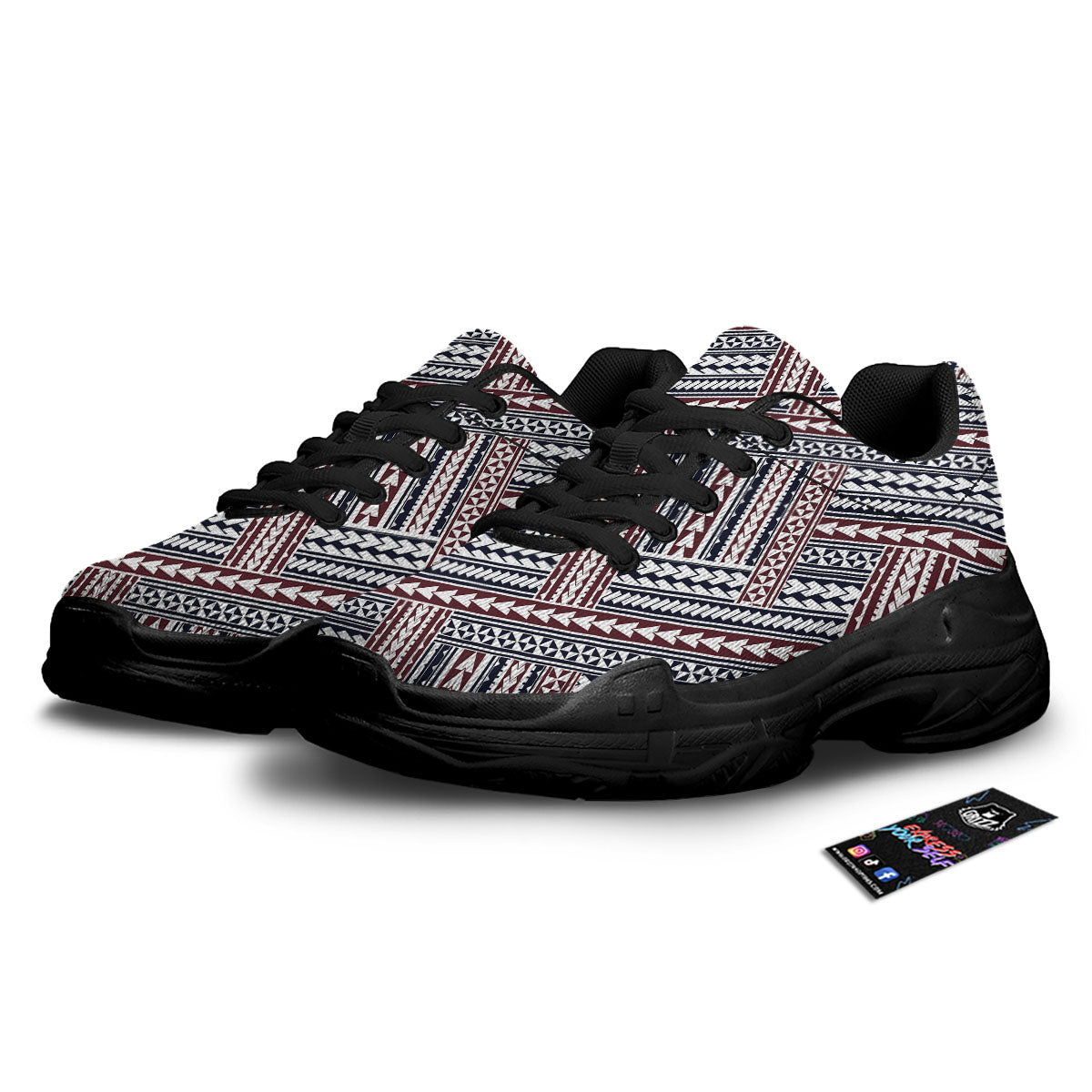 Tribal Maori Print Black Chunky Shoes-grizzshop