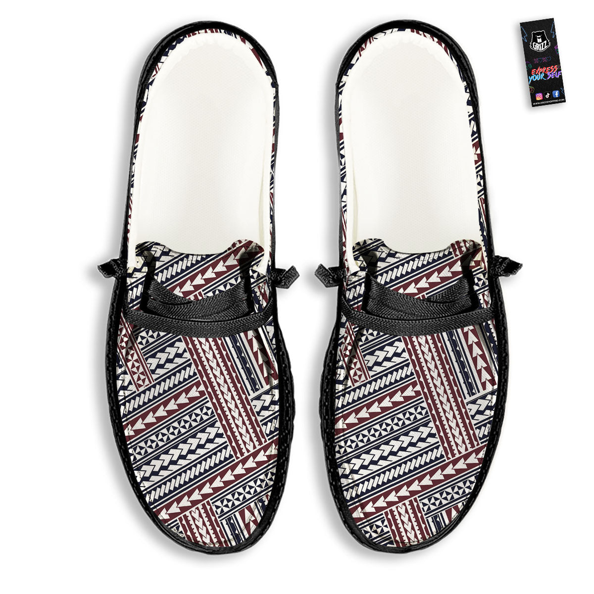Tribal Maori Print Black Loafers-grizzshop