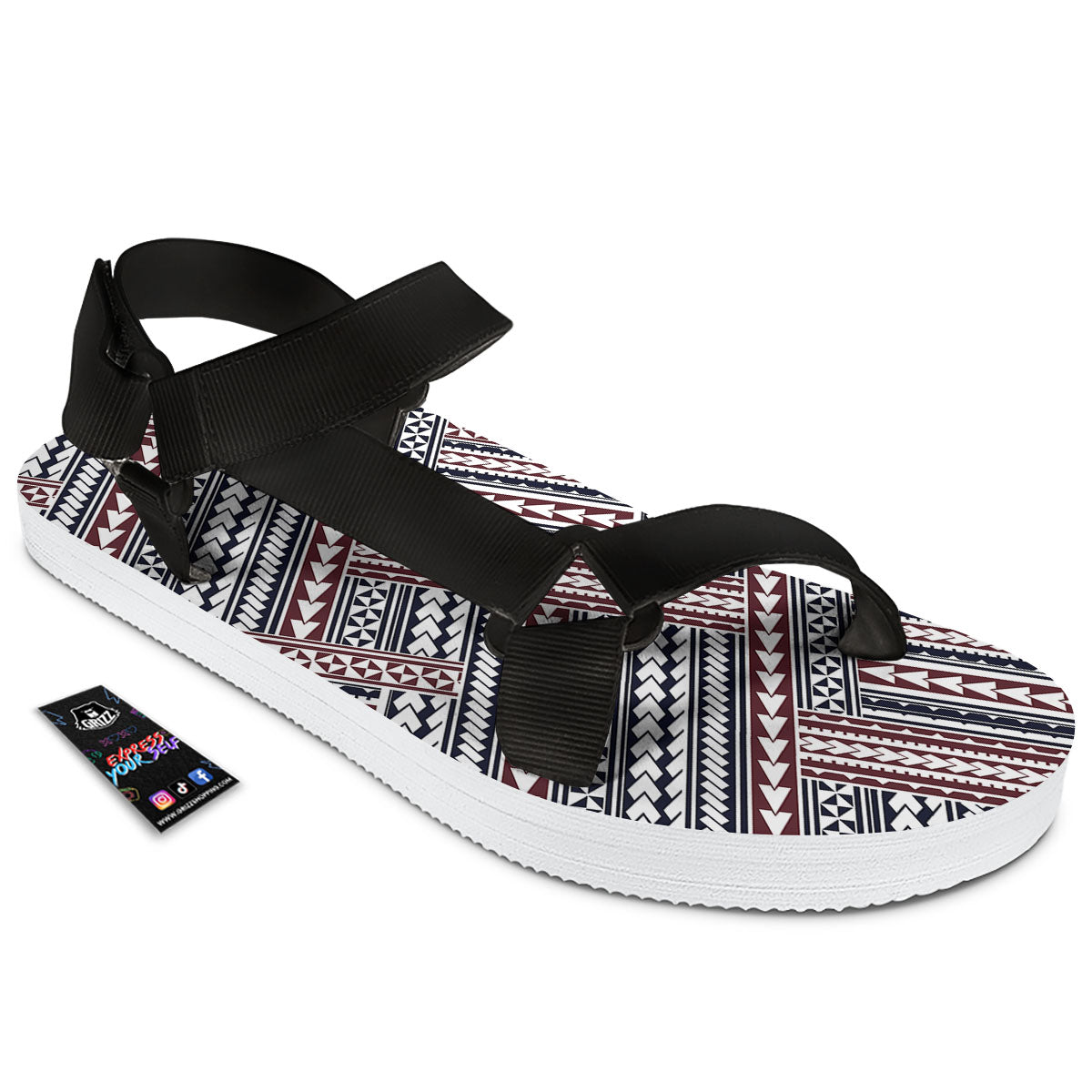 Tribal Maori Print Black Open Toe Sandals-grizzshop