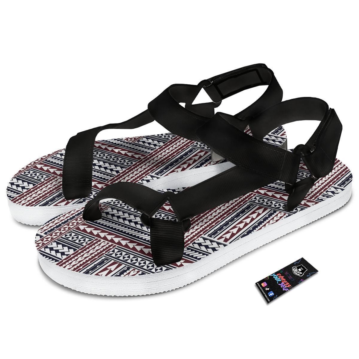 Tribal Maori Print Black Open Toe Sandals-grizzshop