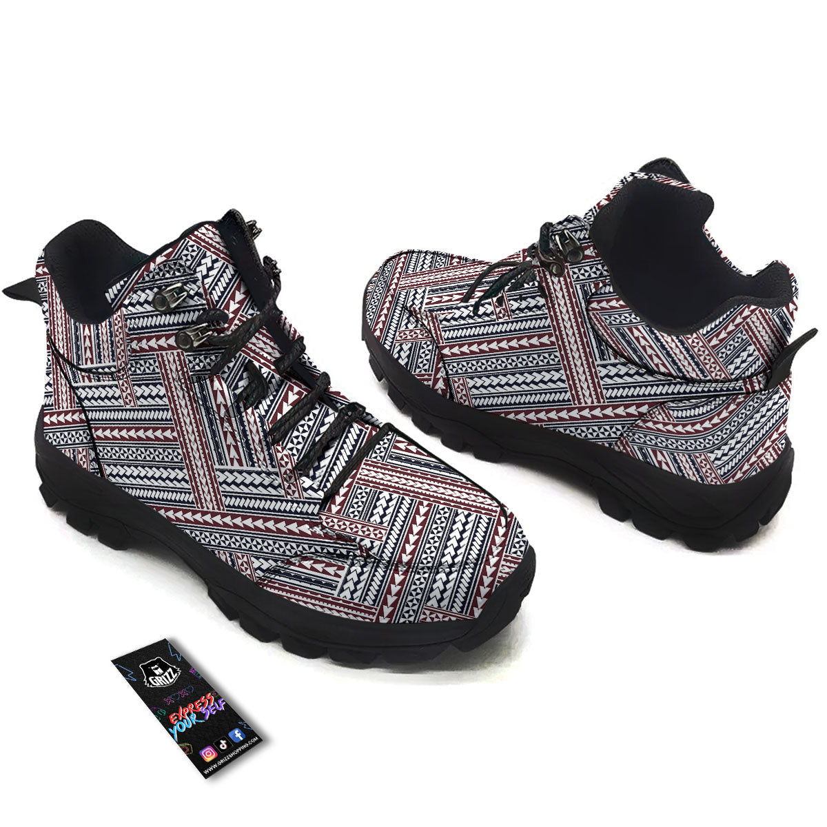 Tribal Maori Print Hiking Shoes-grizzshop