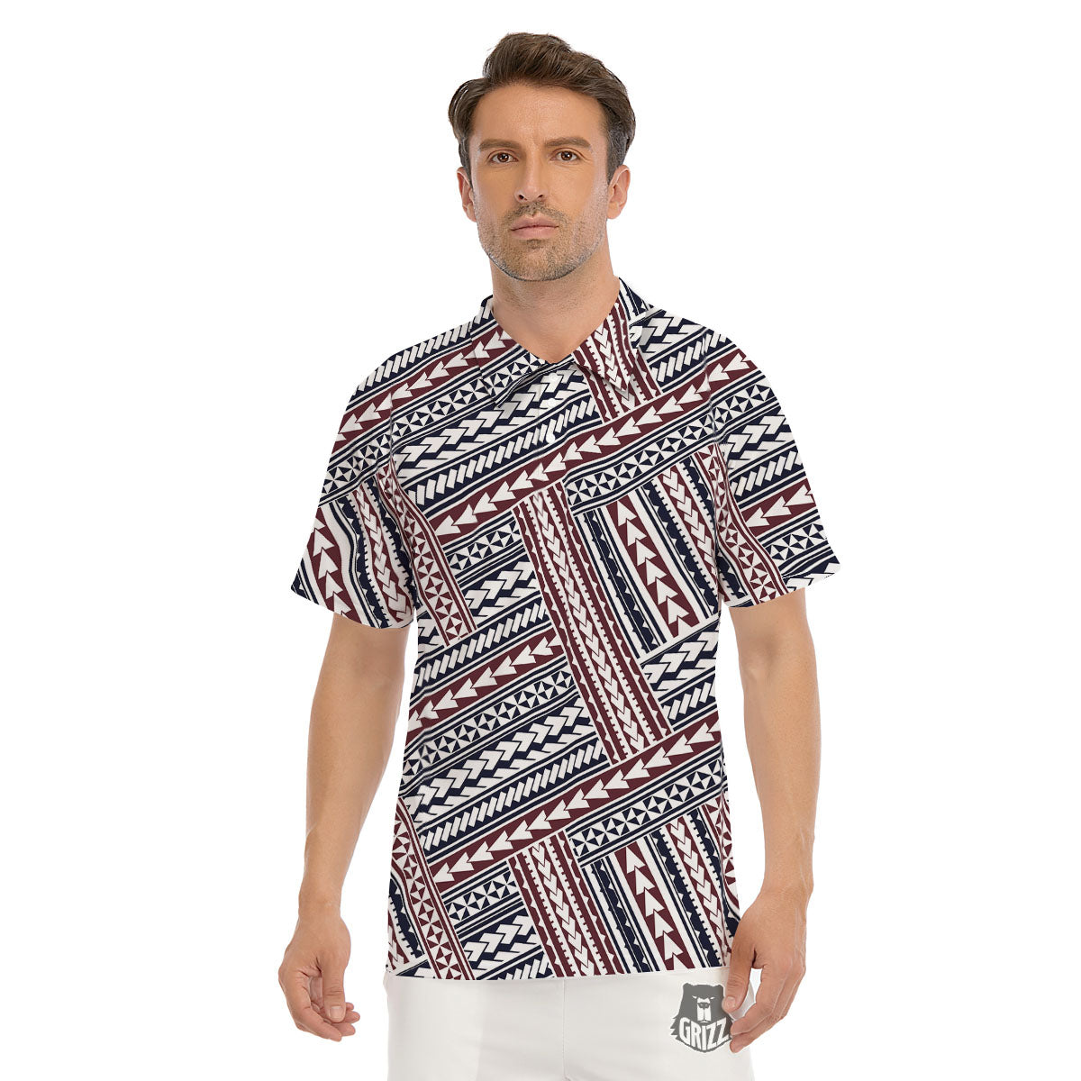 Tribal Maori Print Men's Golf Shirts-grizzshop