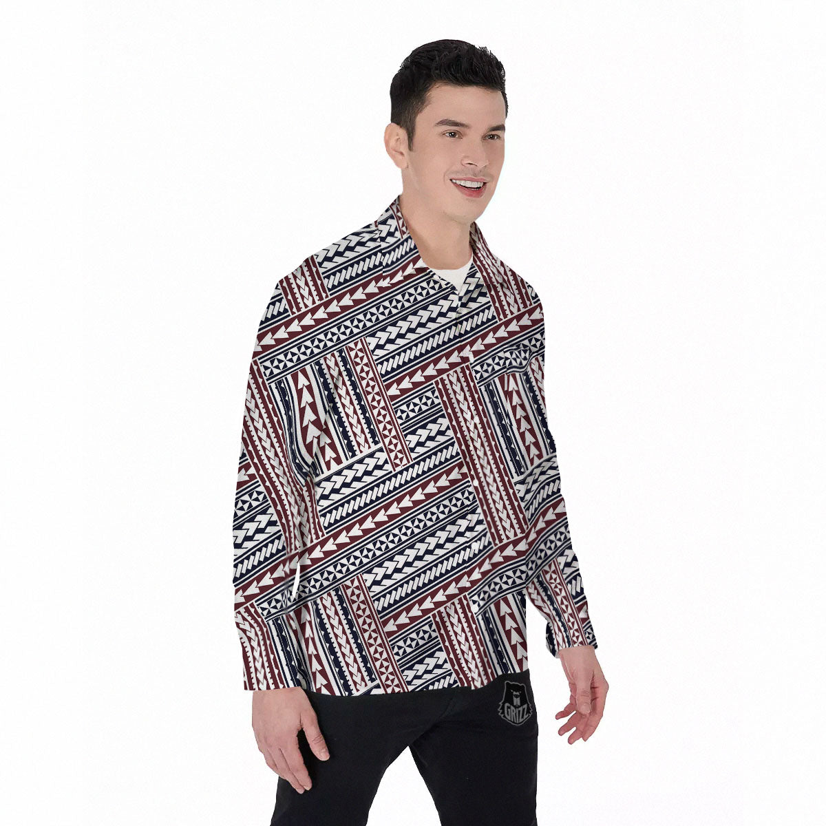 Tribal Maori Print Men's Long Sleeve Shirts-grizzshop