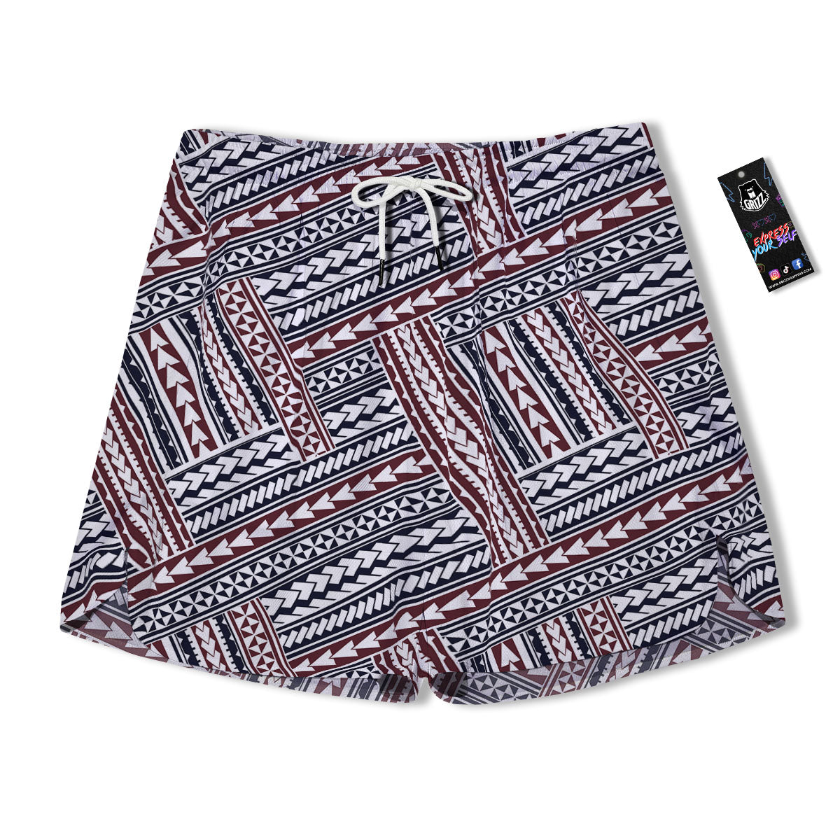 Tribal Maori Print Men's Running Shorts-grizzshop