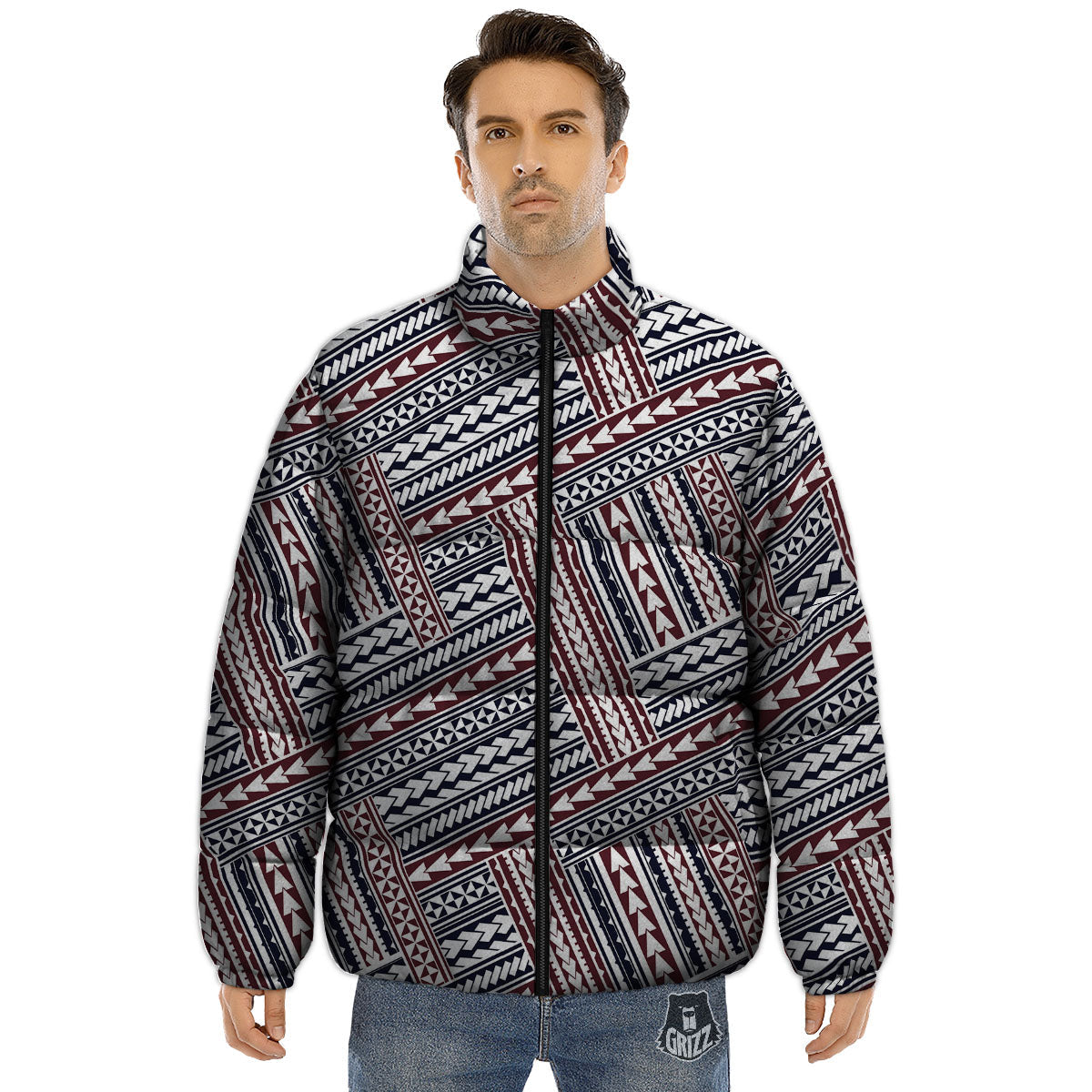Tribal Maori Print Puffer Jacket-grizzshop