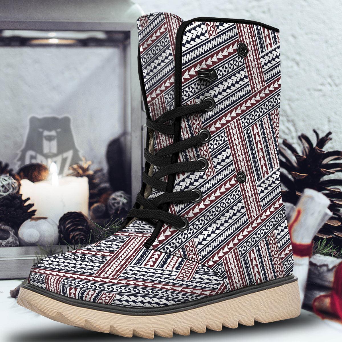 Tribal Maori Print Snow Boots-grizzshop