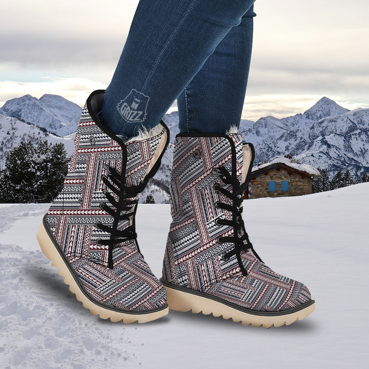 Tribal Maori Print Snow Boots-grizzshop