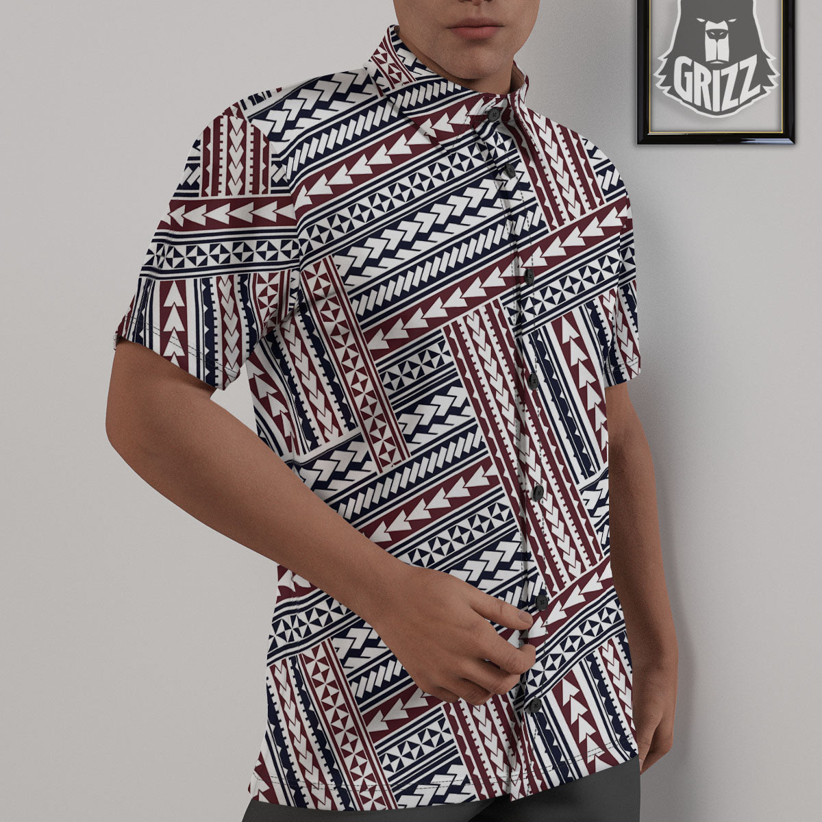 Tribal Maori Print Untucked Shirts-grizzshop