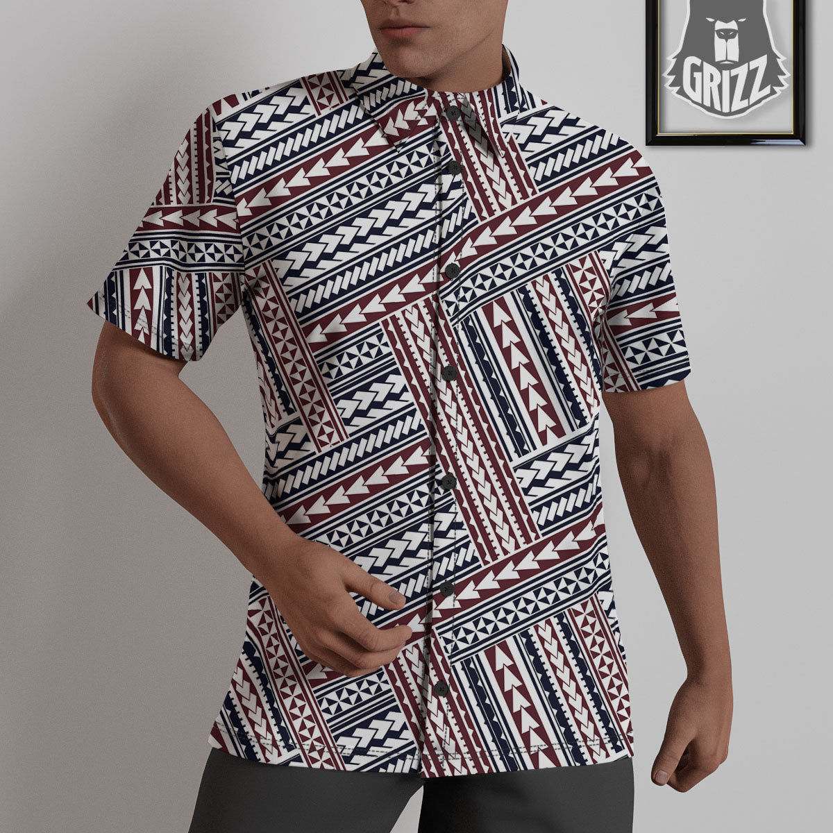 Tribal Maori Print Untucked Shirts-grizzshop