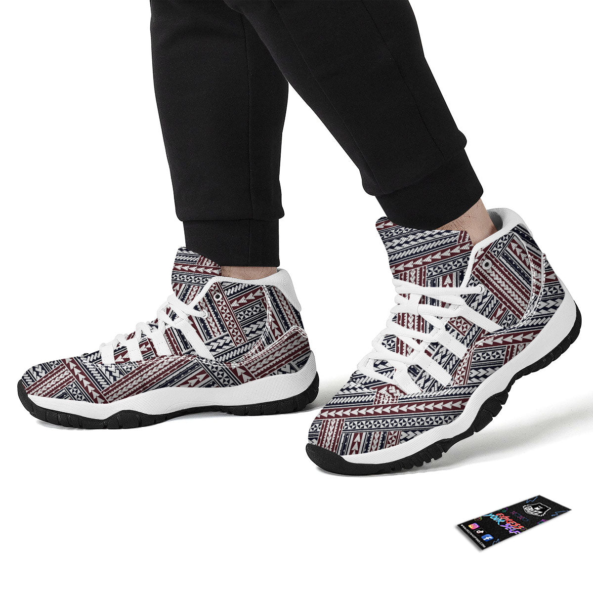 Tribal Maori Print White Bball Shoes-grizzshop