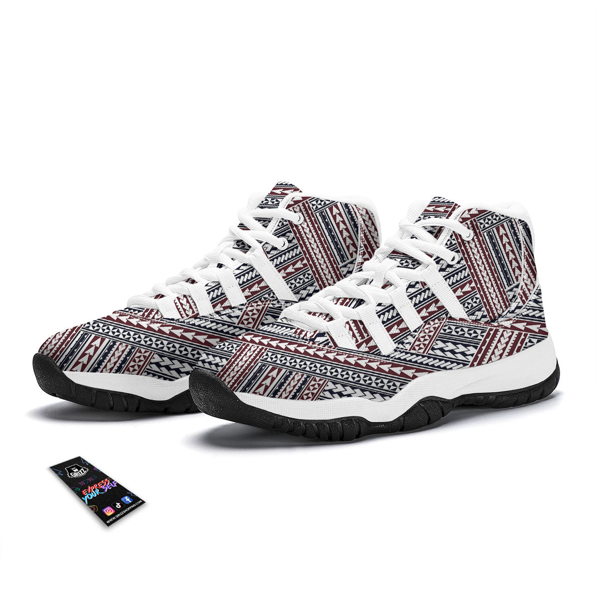 Tribal Maori Print White Bball Shoes-grizzshop