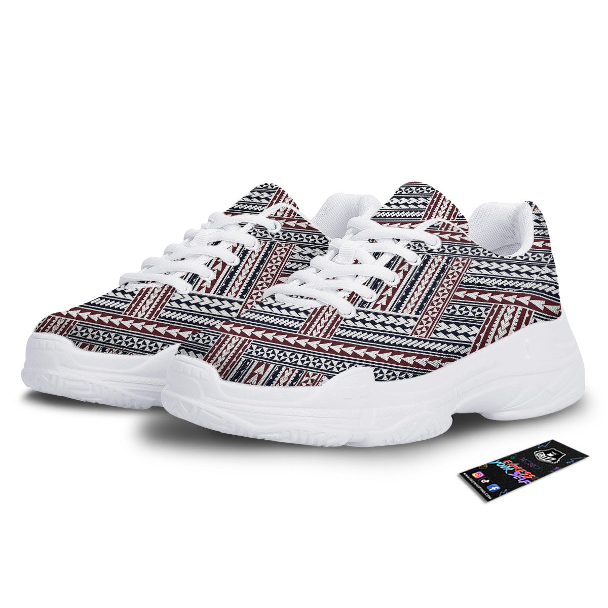 Tribal Maori Print White Chunky Shoes-grizzshop