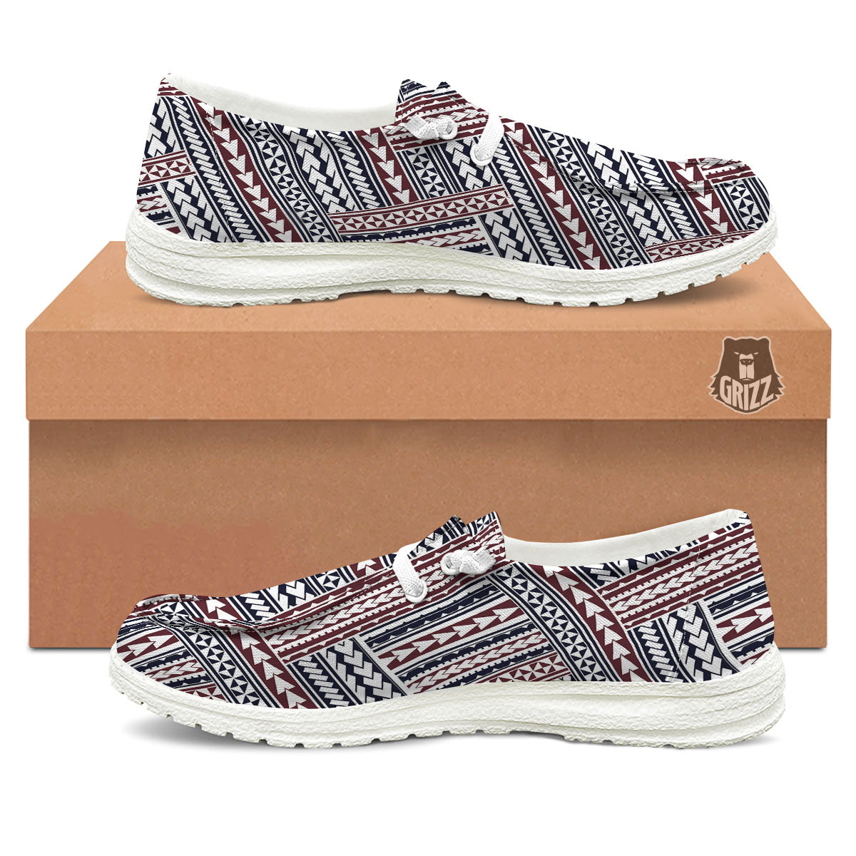 Tribal Maori Print White Loafers-grizzshop