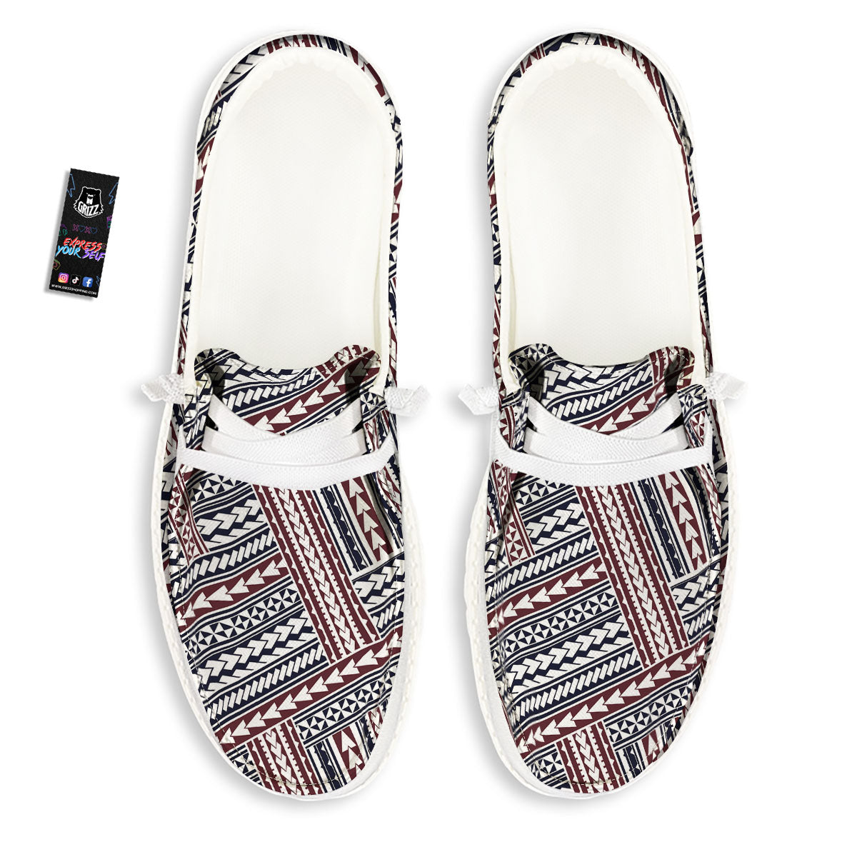 Tribal Maori Print White Loafers-grizzshop