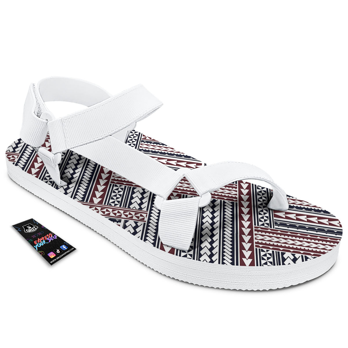Tribal Maori Print White Open Toe Sandals-grizzshop