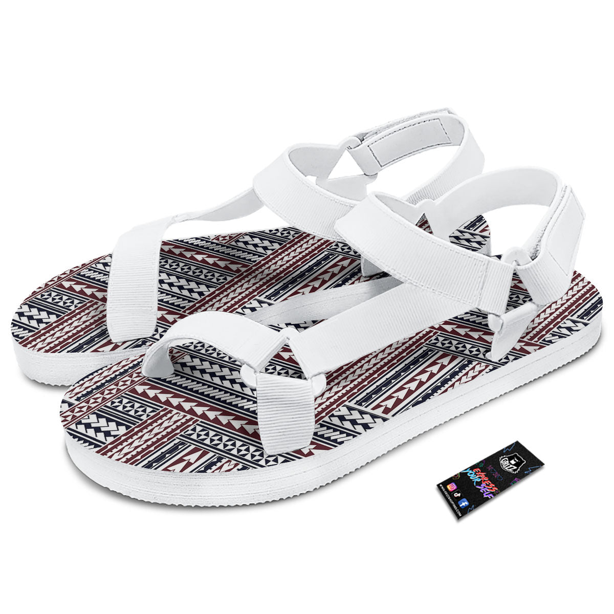 Tribal Maori Print White Open Toe Sandals-grizzshop
