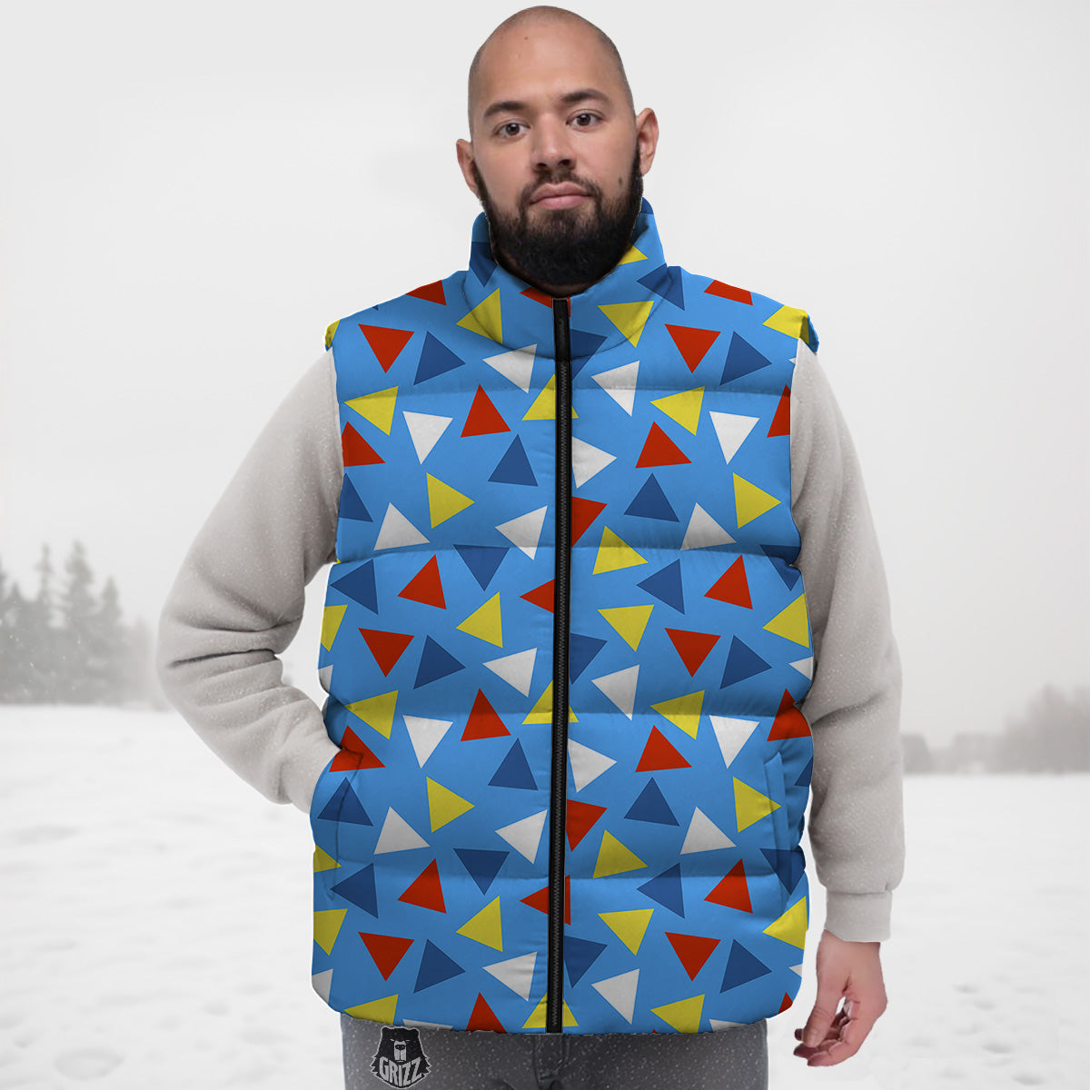 Triangle Autism Awareness Color Print Pattern Down Vest