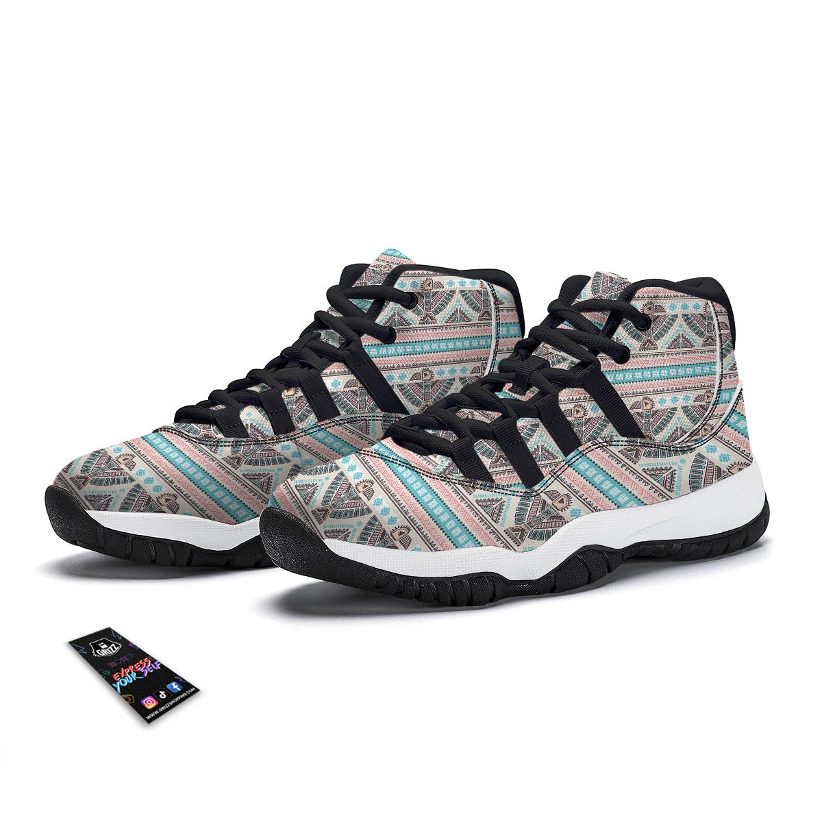 Tribal Native Indians American Aztec Navajo Print Black Bball Shoes-grizzshop