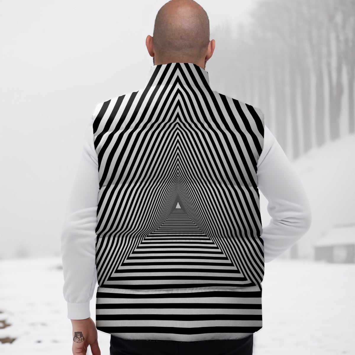 TriangularTunnel Black And White Print Down Vest