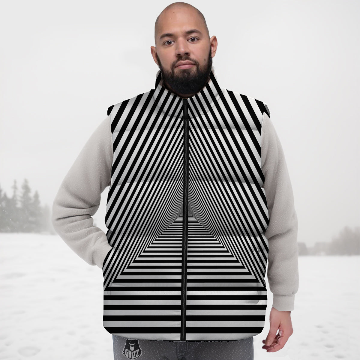 TriangularTunnel Black And White Print Down Vest