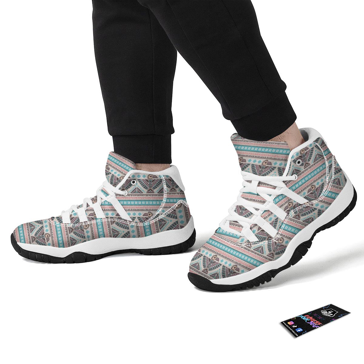 Tribal Native Indians American Aztec Navajo Print White Bball Shoes-grizzshop