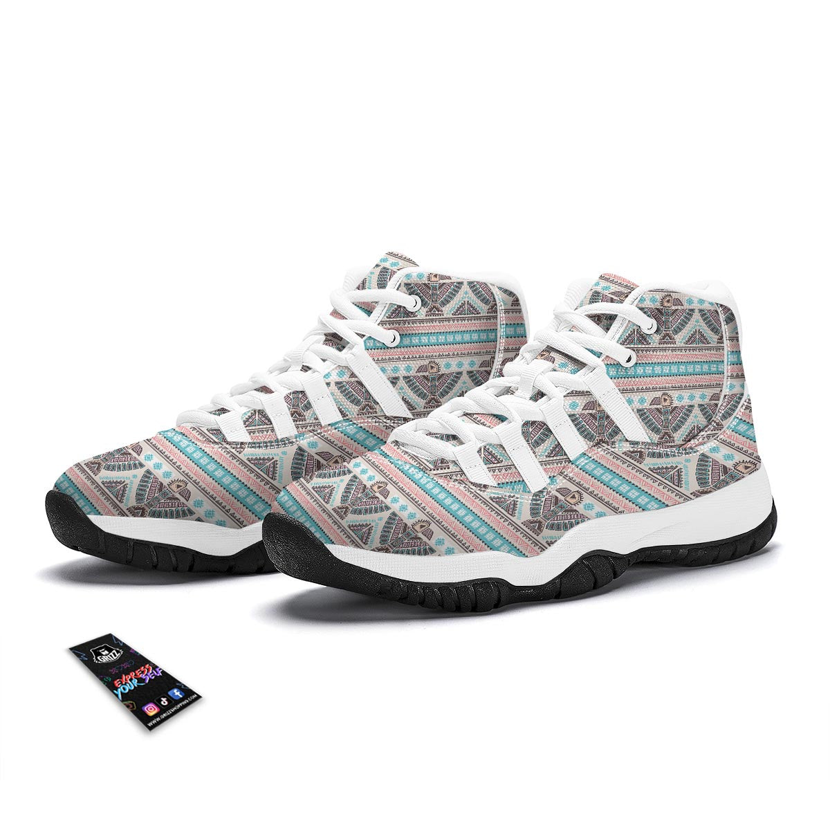 Tribal Native Indians American Aztec Navajo Print White Bball Shoes-grizzshop