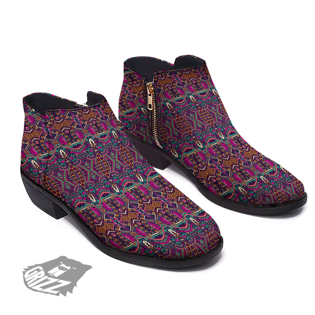 Tribal Native Purple Print Pattern Ankle Boots-grizzshop