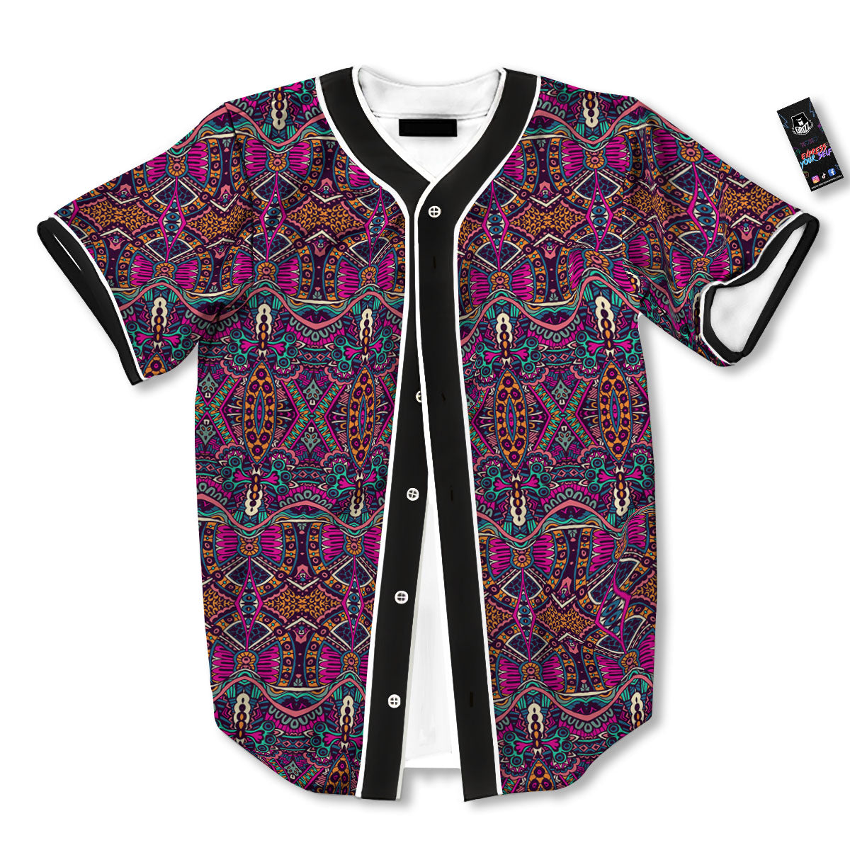 Tribal Native Purple Print Pattern Baseball Jersey-grizzshop