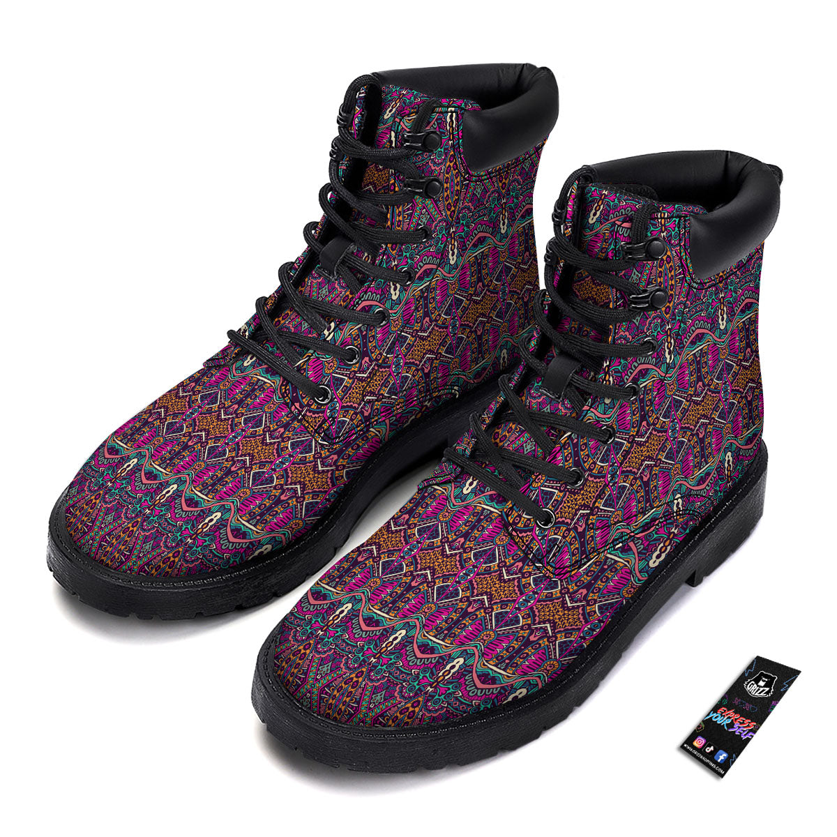 Tribal Native Purple Print Pattern Boots-grizzshop