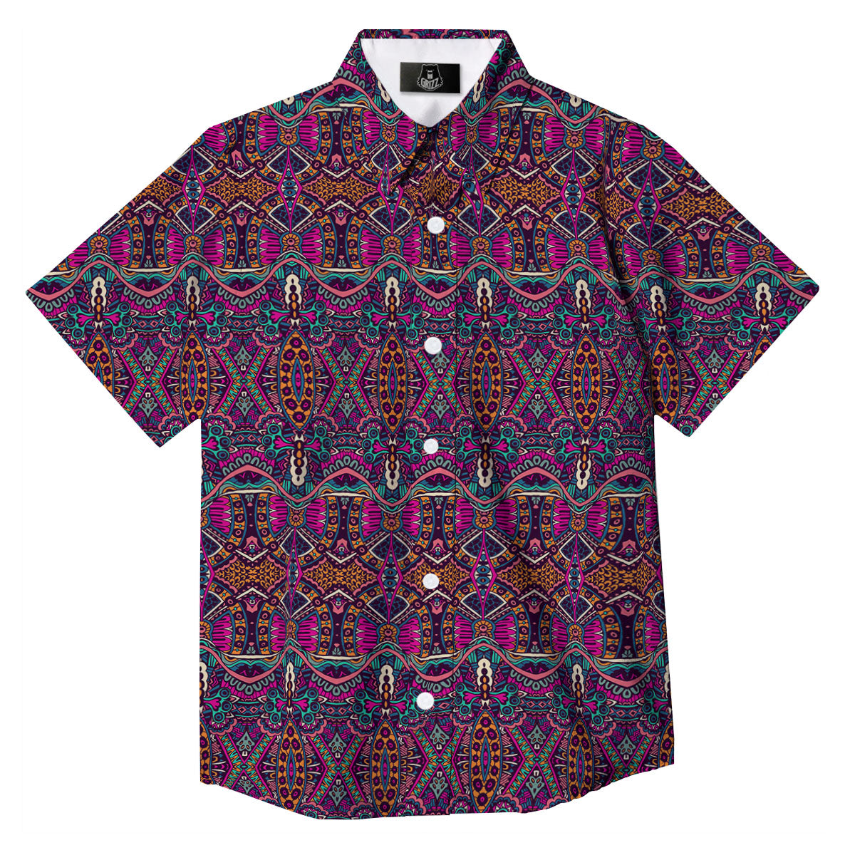 Tribal Native Purple Print Pattern Button Up Shirt-grizzshop