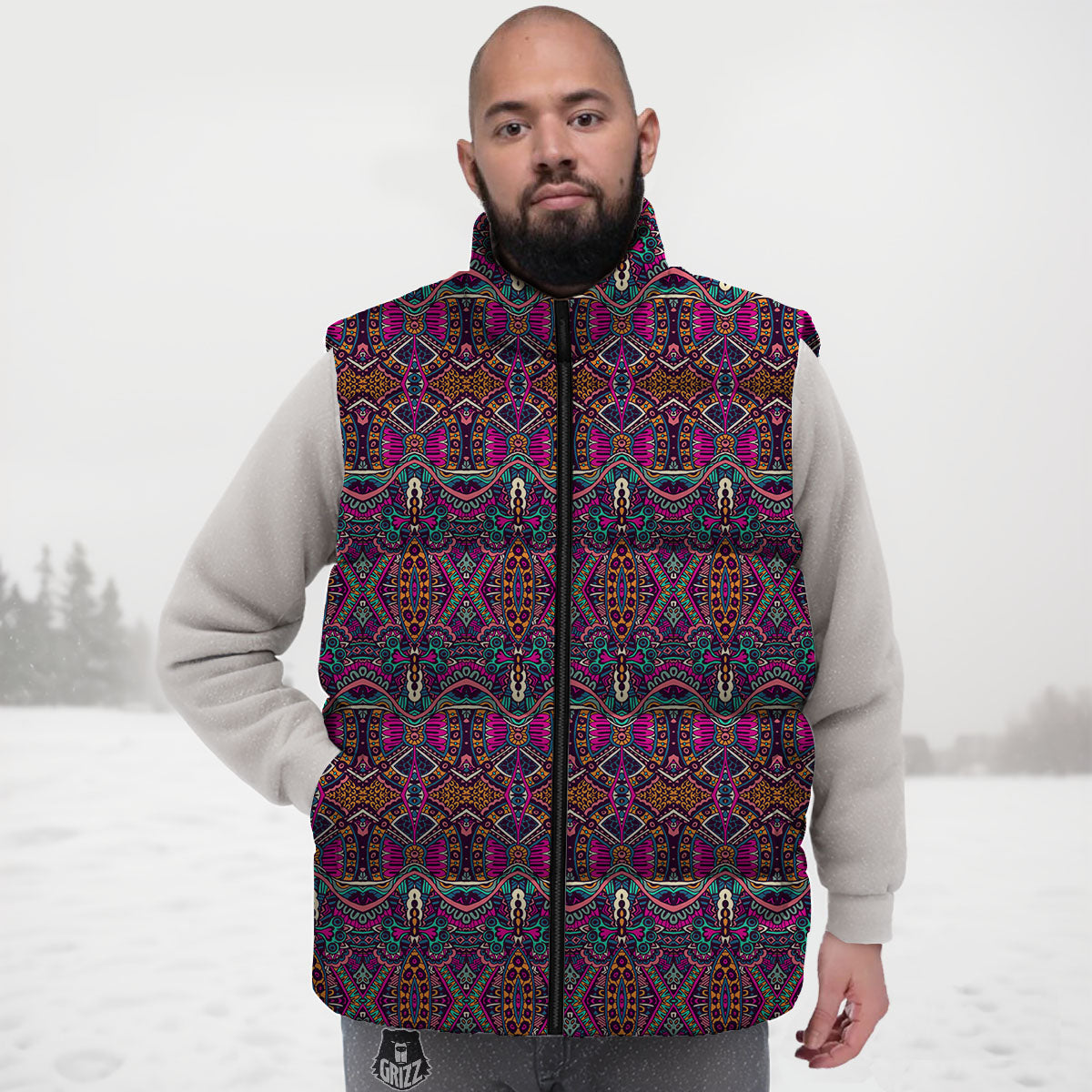 Tribal Native Purple Print Pattern Down Vest