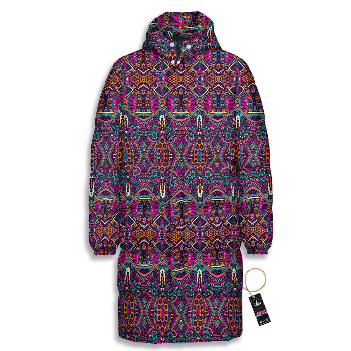 Tribal Native Purple Print Pattern Long Down Jacket-grizzshop