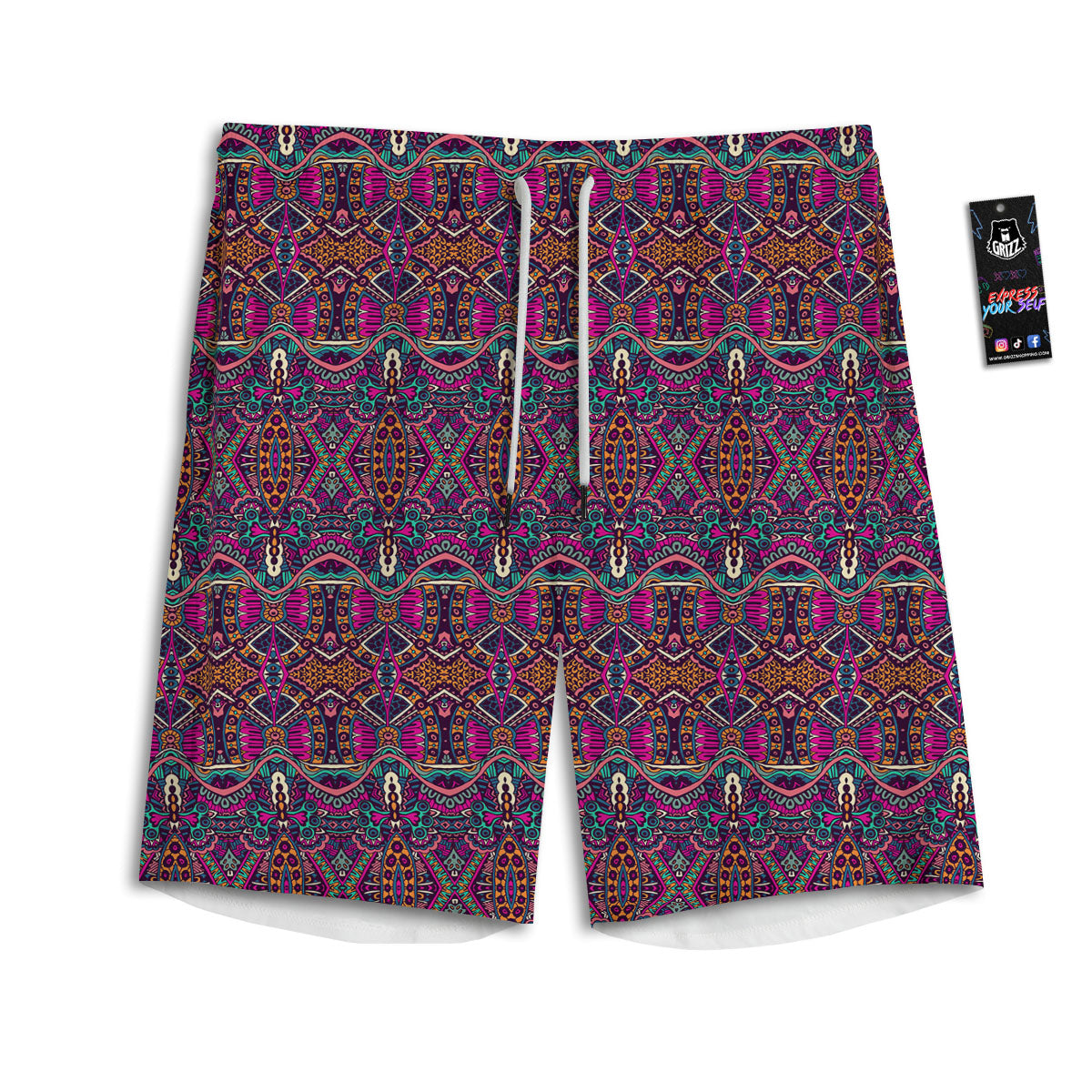 Tribal Native Purple Print Pattern Men's Athletic Shorts