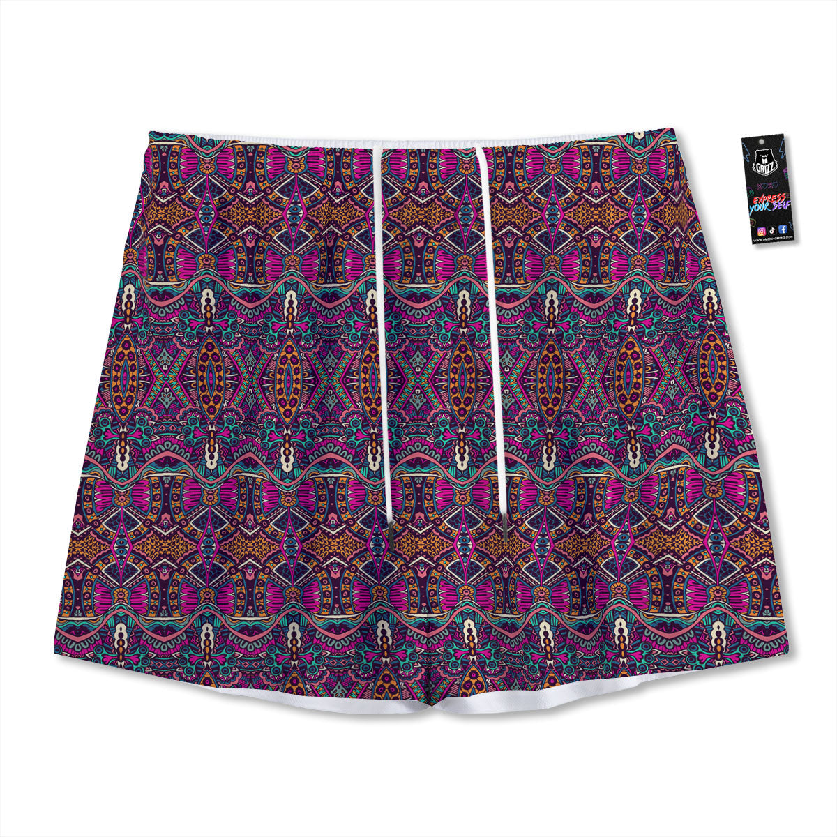 Tribal Native Purple Print Pattern Mesh Shorts
