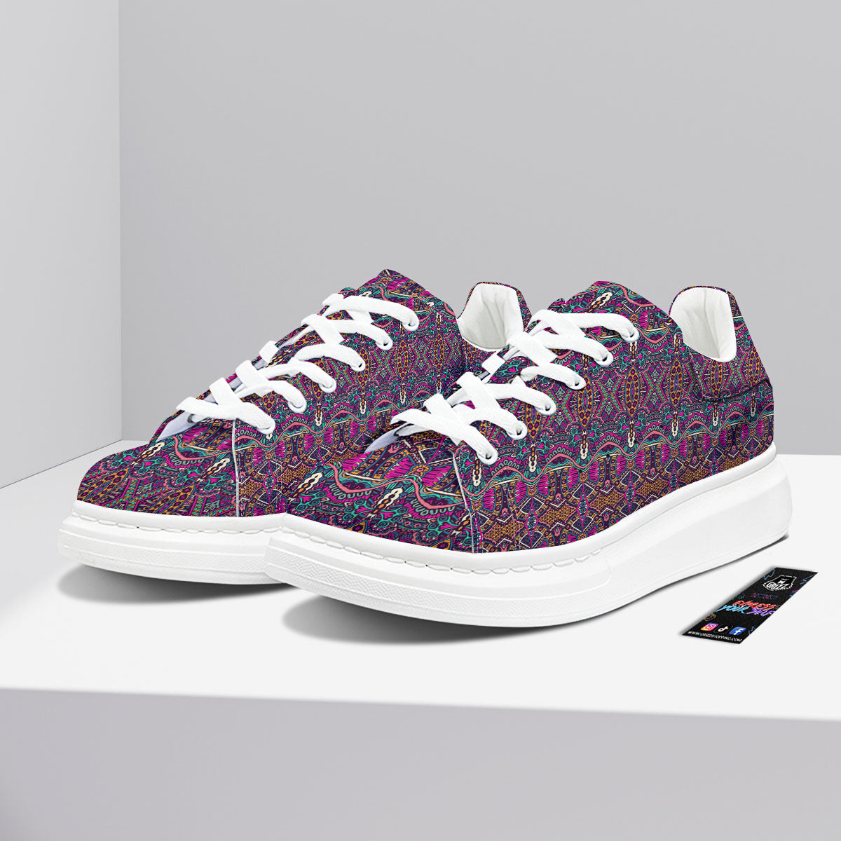 Tribal Native Purple Print Pattern Platform Shoes-grizzshop