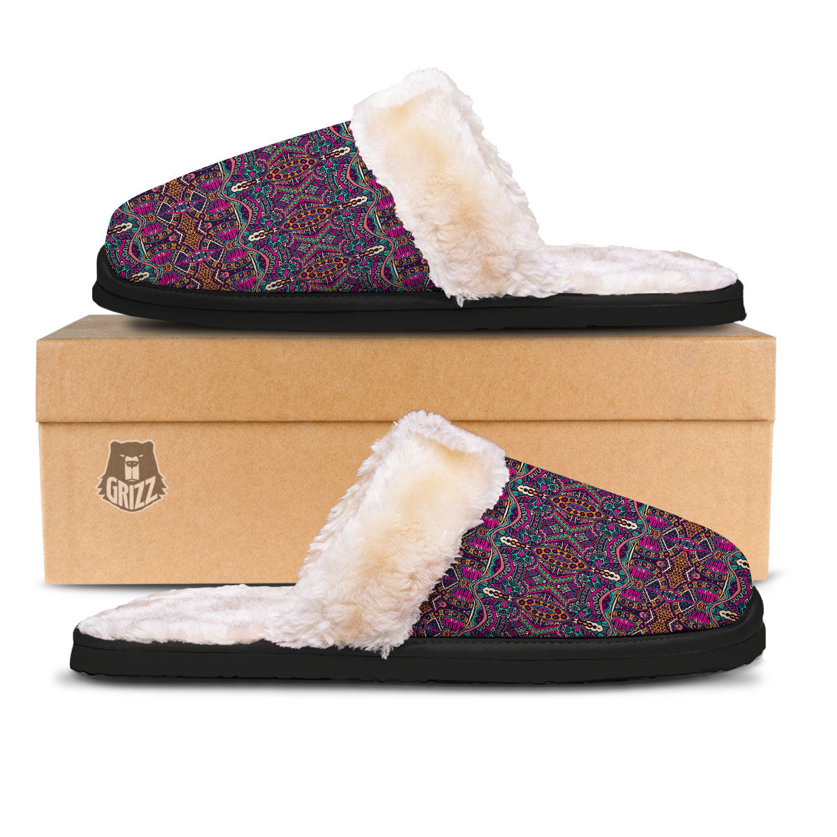 Tribal Native Purple Print Pattern Slippers-grizzshop