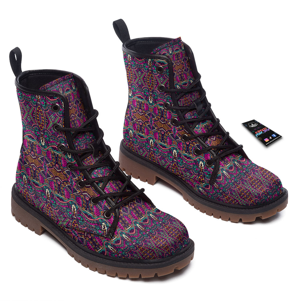 Tribal Native Purple Print Pattern Work Boots-grizzshop