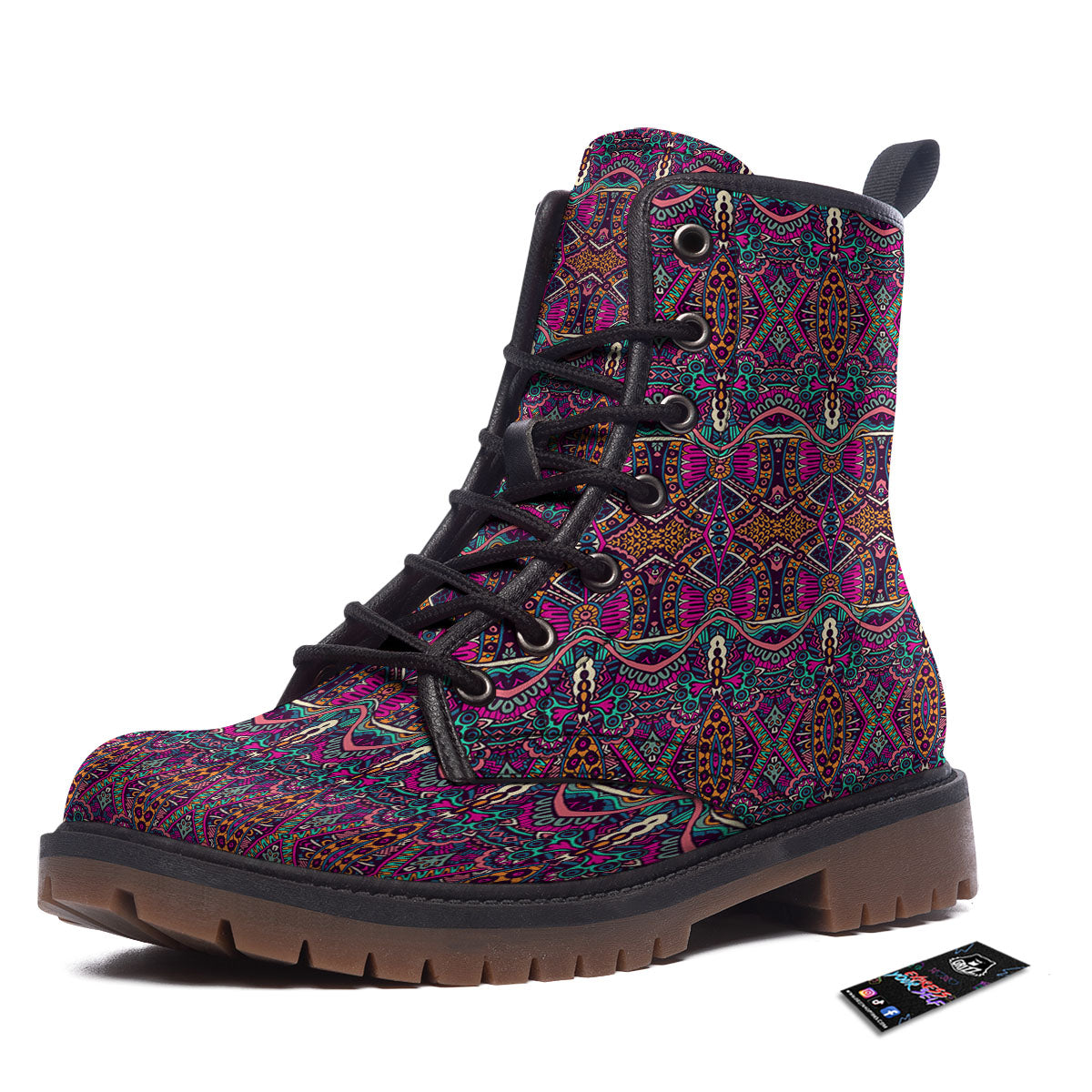 Tribal Native Purple Print Pattern Work Boots-grizzshop