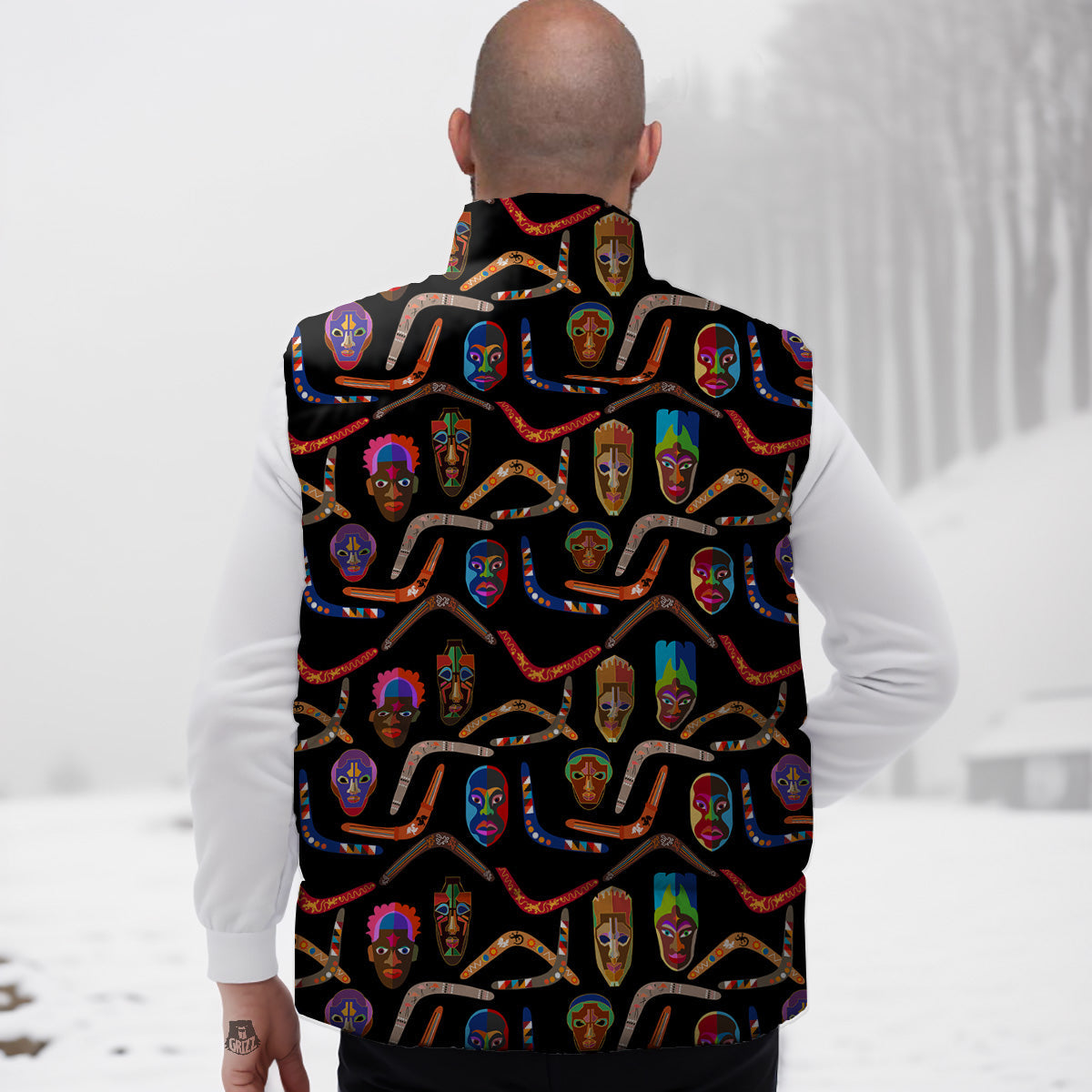 Tribal Boomerangs Print Pattern Down Vest