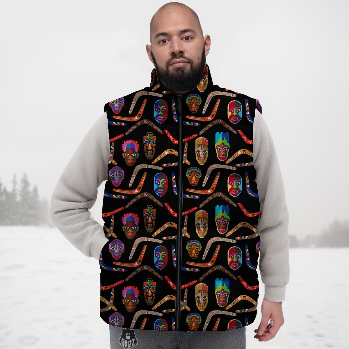 Tribal Boomerangs Print Pattern Down Vest