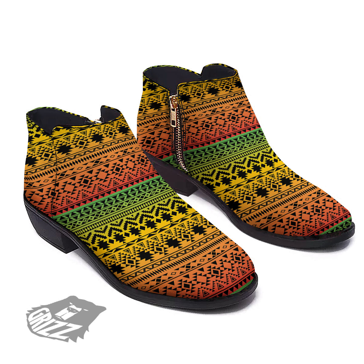 Tribal Rasta Print Pattern Ankle Boots-grizzshop