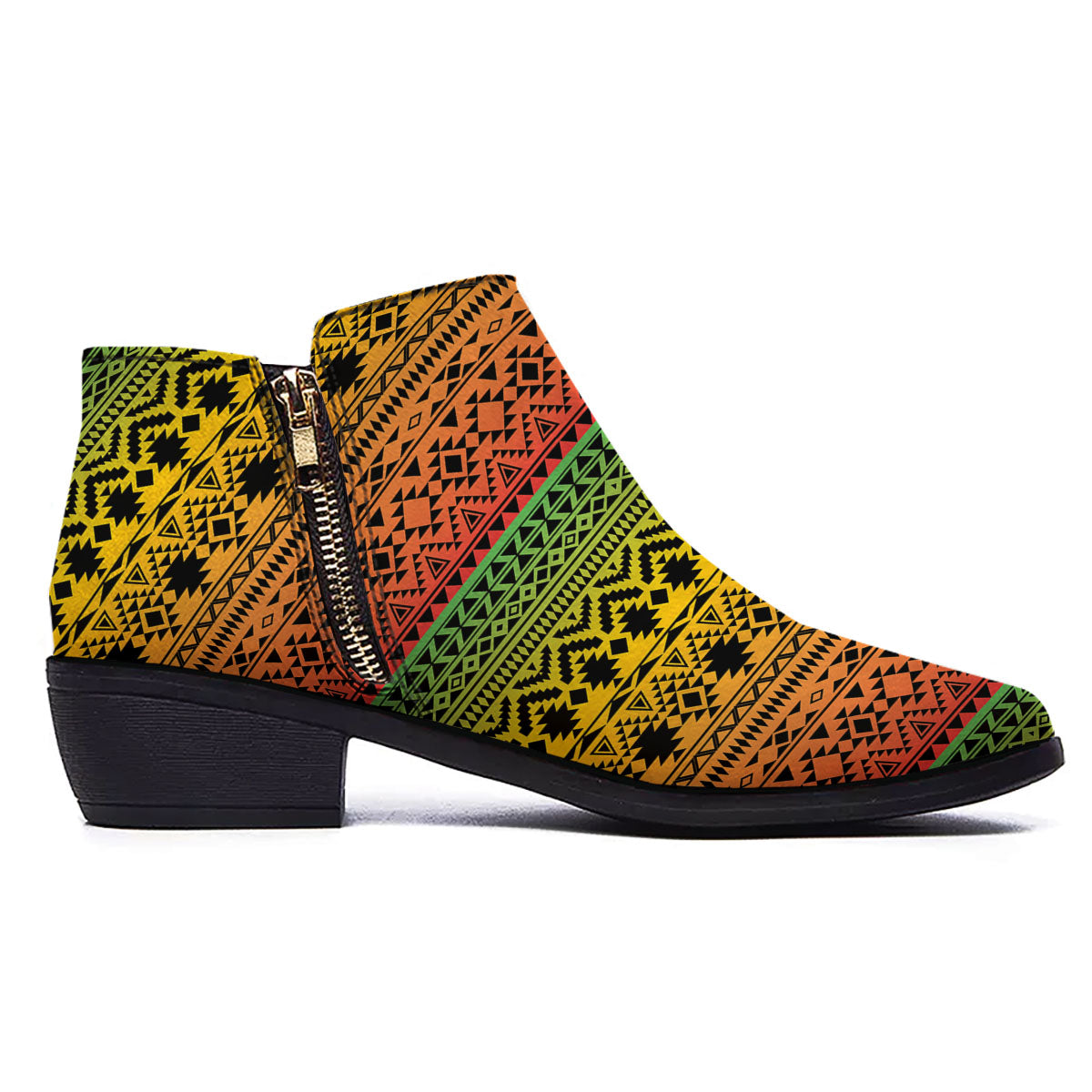 Tribal Rasta Print Pattern Ankle Boots-grizzshop