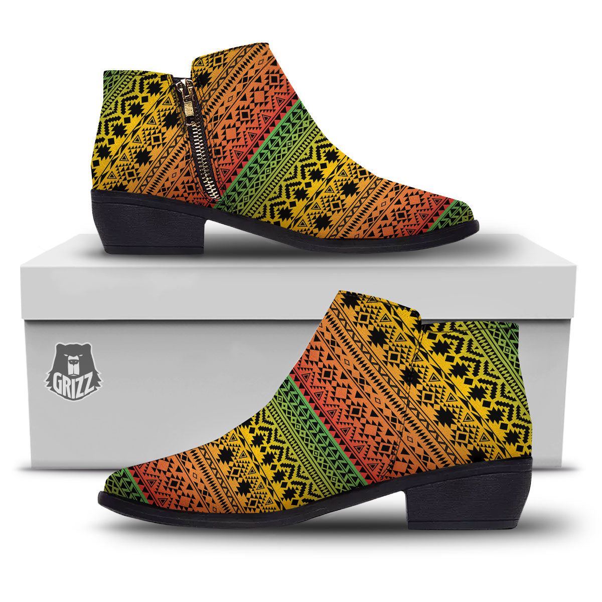 Tribal Rasta Print Pattern Ankle Boots-grizzshop