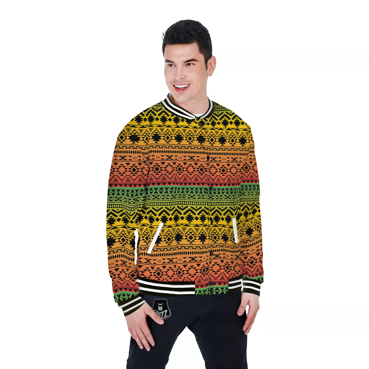 Tribal Rasta Print Pattern Baseball Jacket-grizzshop