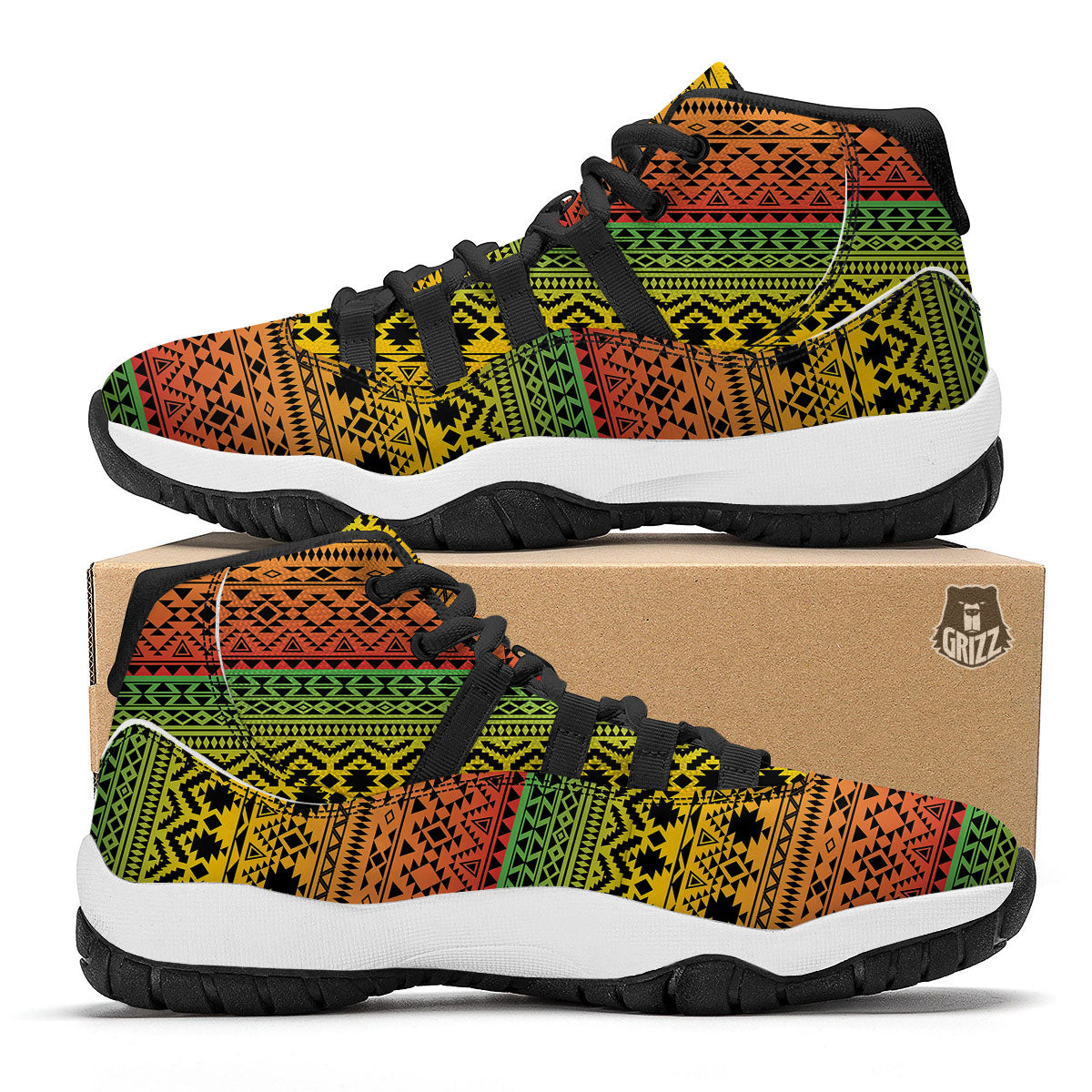 Tribal Rasta Print Pattern Black Bball Shoes-grizzshop