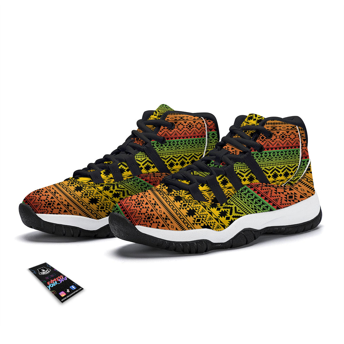 Tribal Rasta Print Pattern Black Bball Shoes-grizzshop